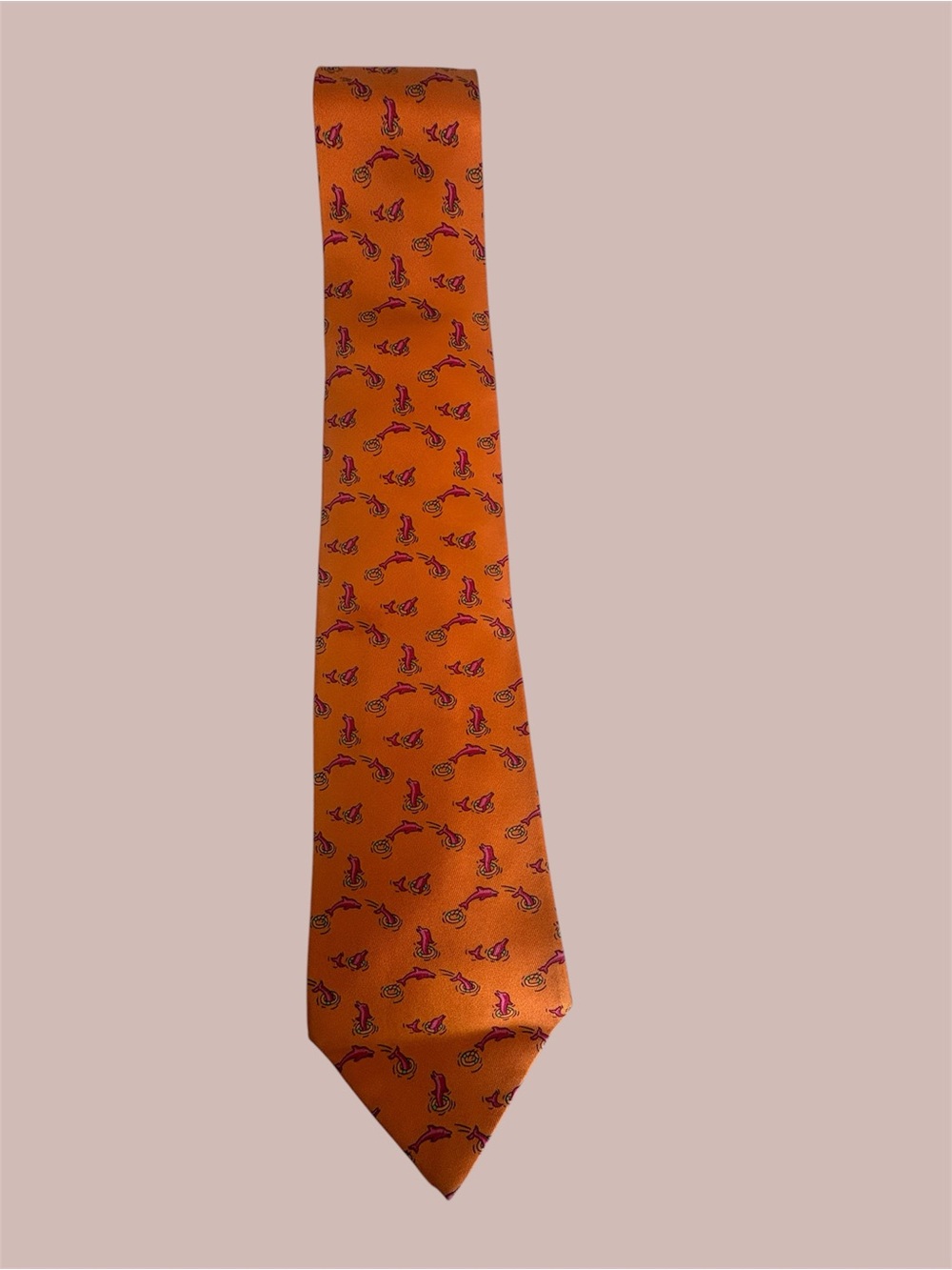Hermes Orange Silk Tie with Pink Paisley Motif